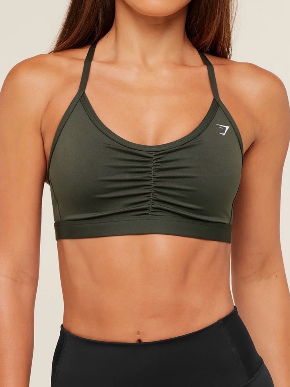 Gymshark Olive Ruched Front Strappy Sports Bra